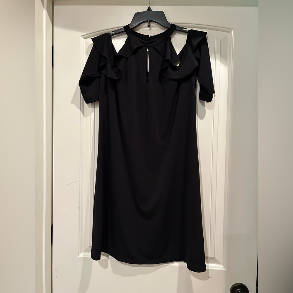 Jennifer Lopez Black Cold-Shoulder Ruffle Dress
